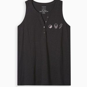 ❤️NWT VINTAGE TORRID TANK YIN YANG SKULL PRINT HENLEY TANK MEDIUM